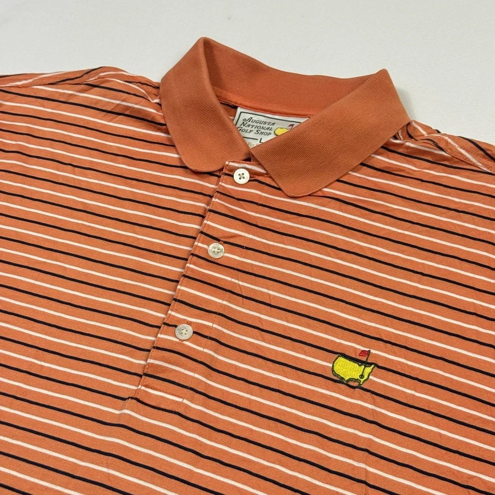 Masters Augusta National Golf Shop Polo Shirt Mens Large Orange Striped - Picture 1 of 11